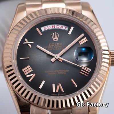 Rolex Day-date 8285 Movement 40mm Black Face Roman Numerals Markers Rose Gold President Strap Men Watch